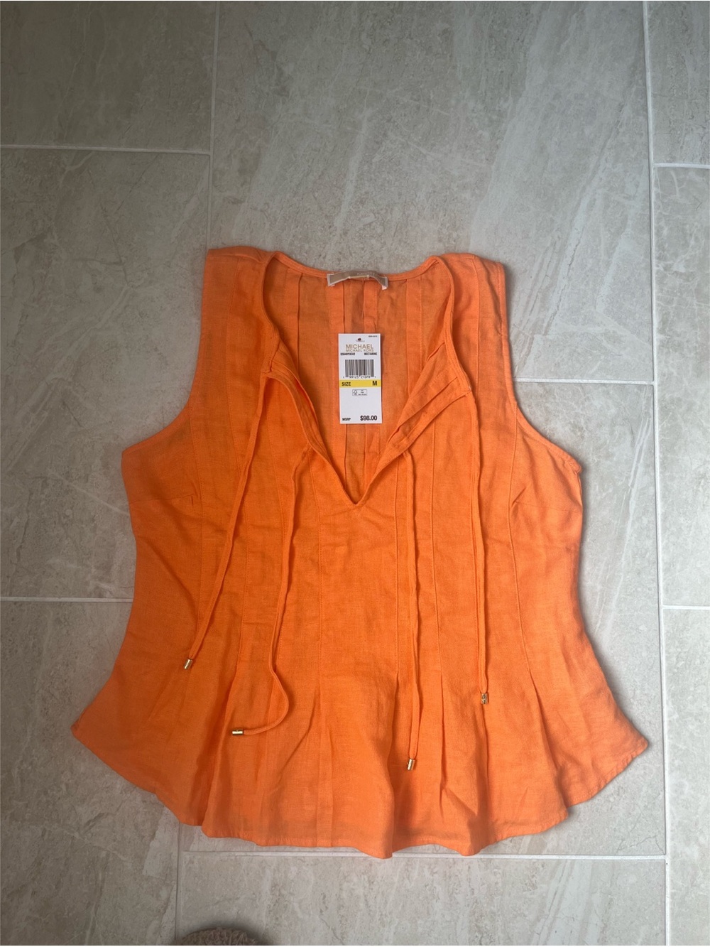 MICHAEL Michael Kors Orange Sleeveless Linen Blend Peasant Top